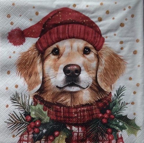 4 pcs Napkin for decoupage Winter dog