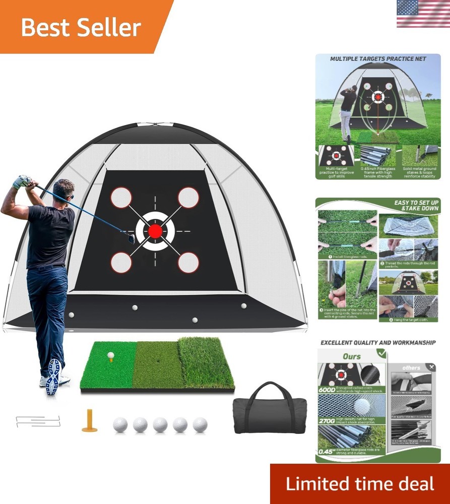 Golf Net with Practice Mat,Golf Hitting Aid Nets 10x7FT for Backyard Driving ...