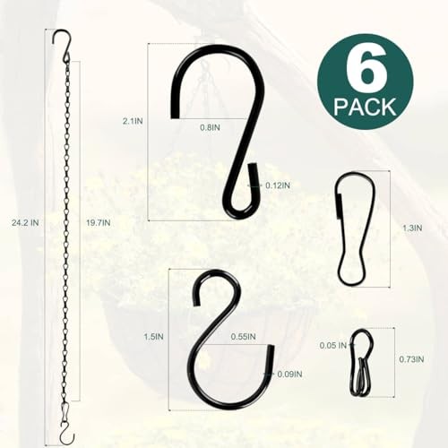 6PCS Hanging Chains with S Hooks, 24.2IN Long Chains with Clips, Adjustable