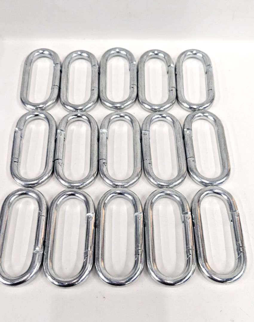 Lot of 15 Oval Spring Snap Link 1/3" Steel-Zinc Plate Hook Carabiner 3.5" x 1.6"