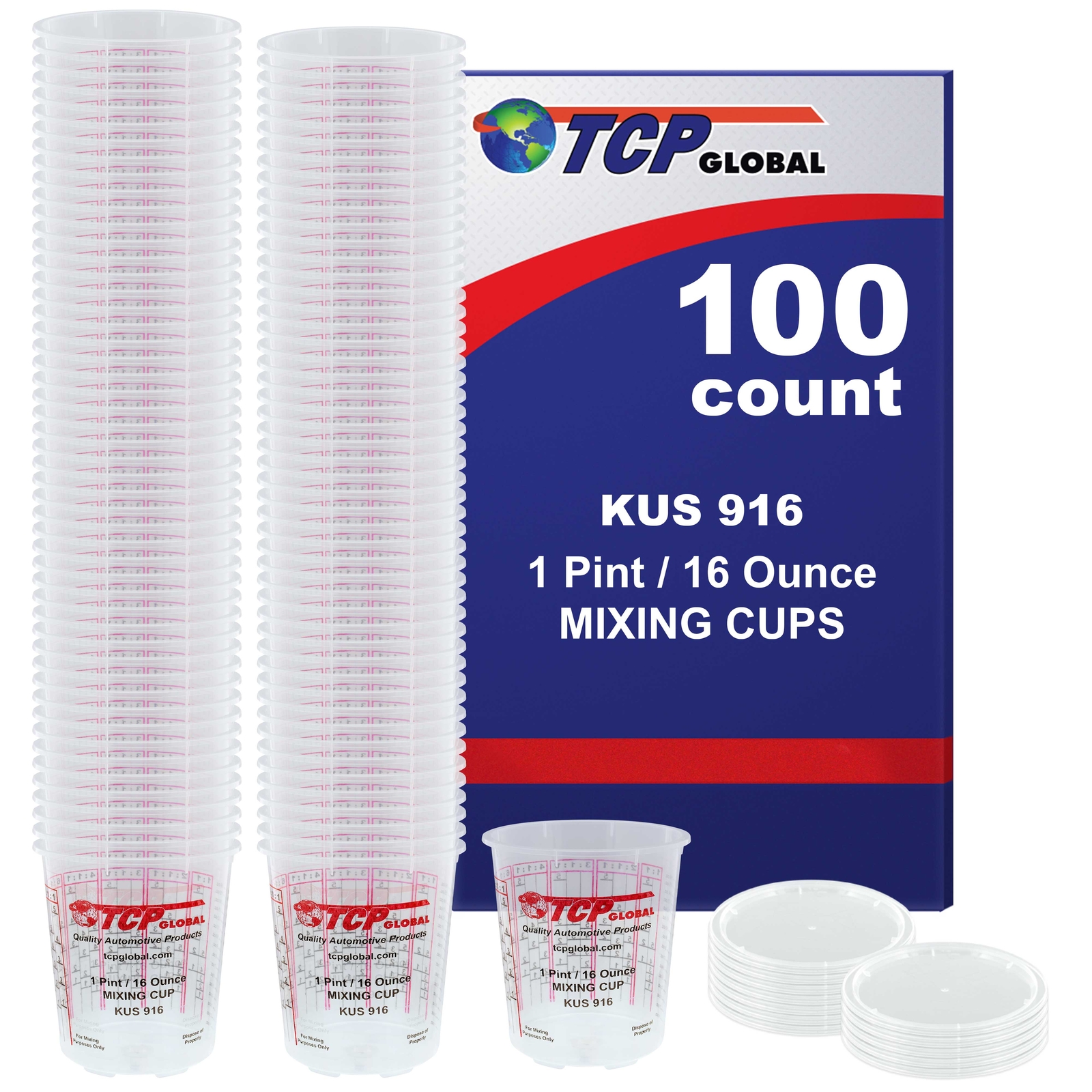 16-Ounce (1 Pint) Paint & Epoxy Mixing Cup Calibrated Ratios - 100 Cups/12 Lids