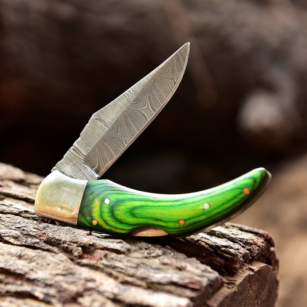 Custom Handmade Damascus Steel Foldable Blade Pocket Knife Lock-back