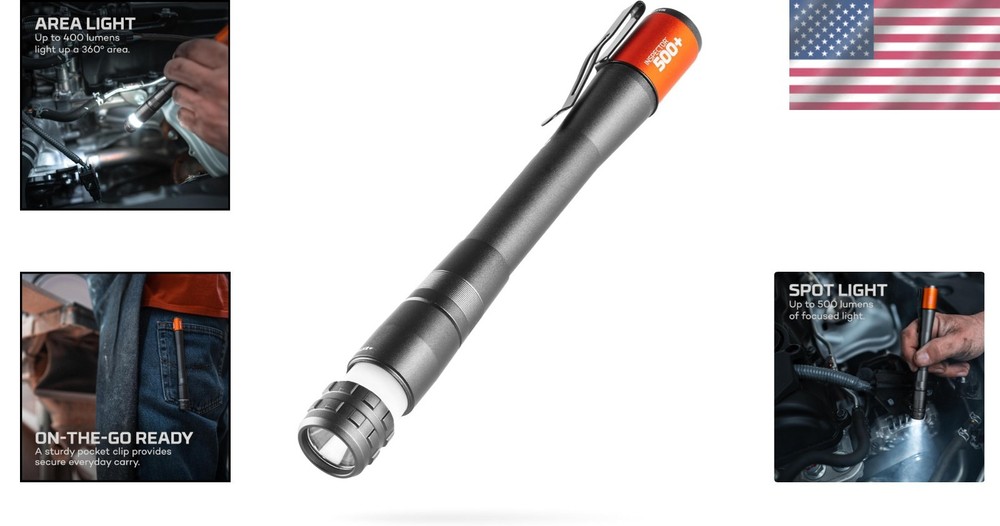Versatile Inspector Flashlight: 500 Lumens, USB Rechargeable, Waterproof