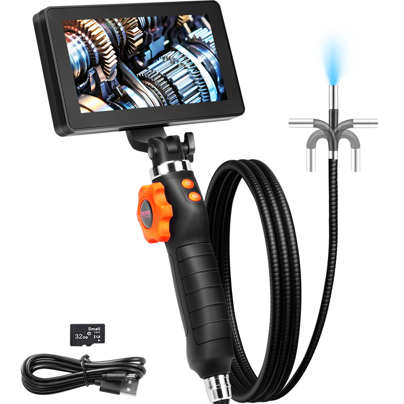 Borescope Endoscope Two-Way 180° Articulating 5" IPS 8X Zoom 6.4mm Lens