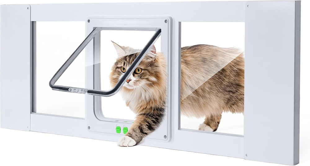【Solid Wood】 Cat Door for Window,Fit Width 31"-38" Window,3-Min Install,Solid Wo