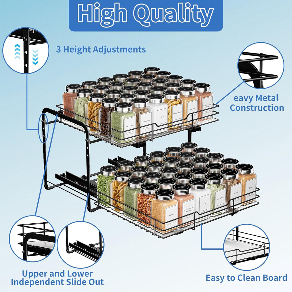 2-Tier Pull Out Spice Rack, Spice Rack Organizer, Pull Out Spice Racks for insid