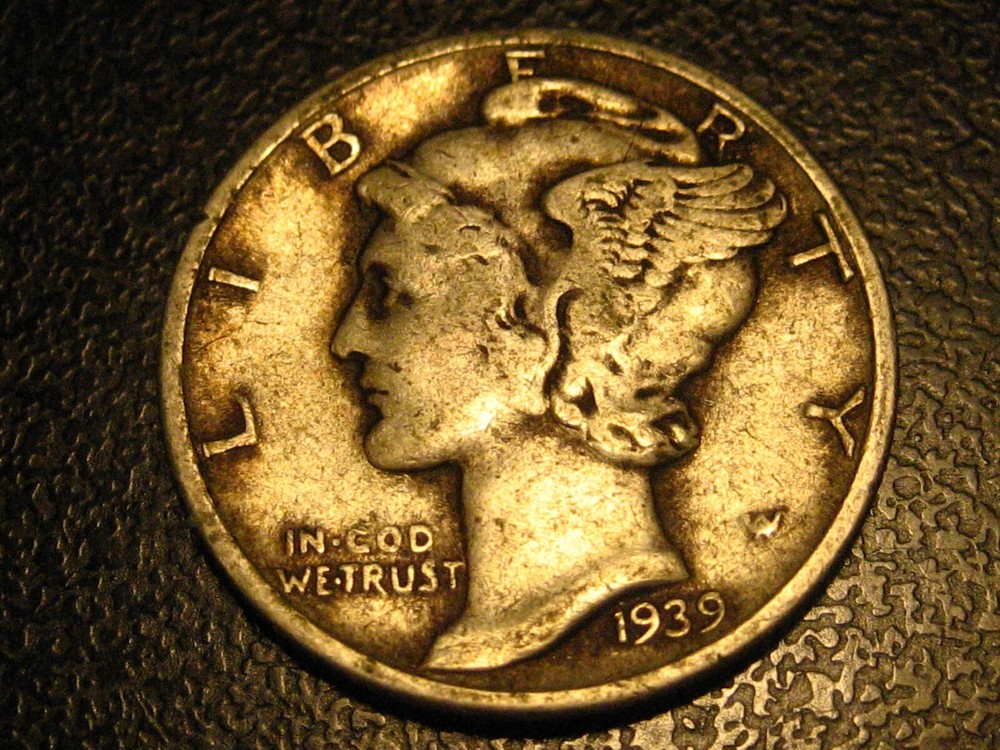 1939-P 90% Silver Mercury Head Dime VF