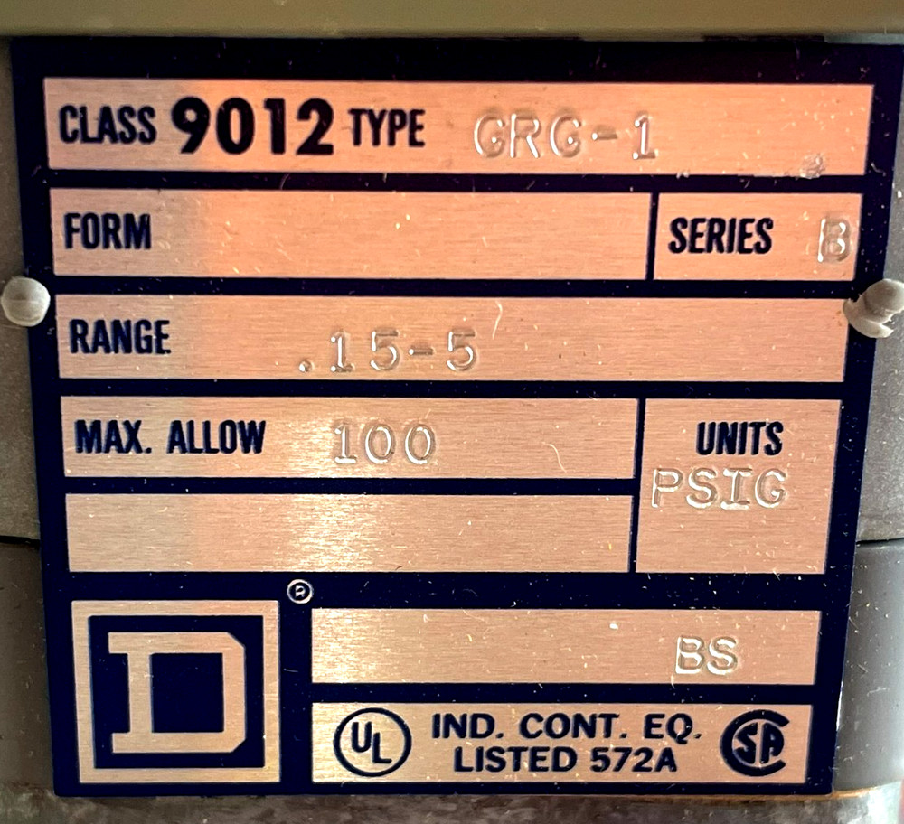 NEW SQUARE D 9012-GRG-1 PRESSURE SWITCH 9012GRG1
