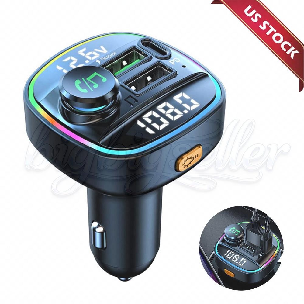 Bluetooth 5.0 Car Wireless FM Transmitter Adapter USB PD Charger AUX Hands LOT
