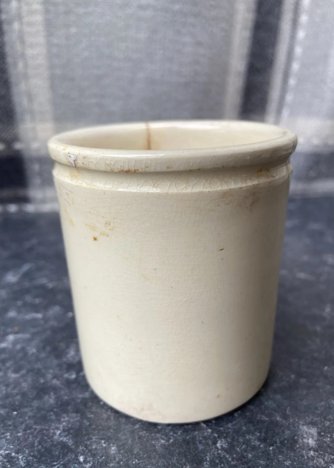 3 Old Ironstone Pots, Stained And Crazed