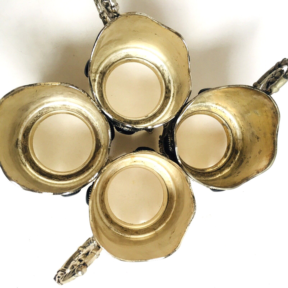 12 sets Tea Glass & Cup Holders Silver Plated With Black Stones Decorative E1-35