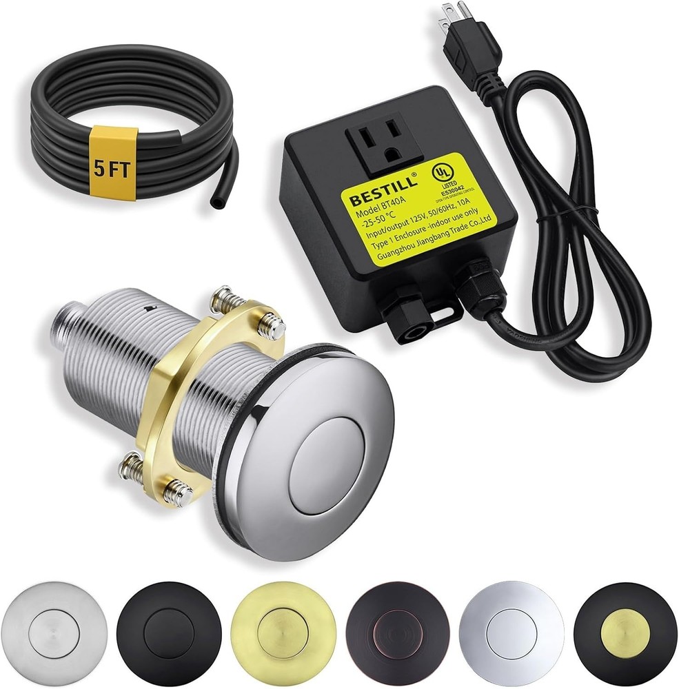 Garbage Disposal Air Switch Kit - All Metal, Listed Long Push Button for Was...