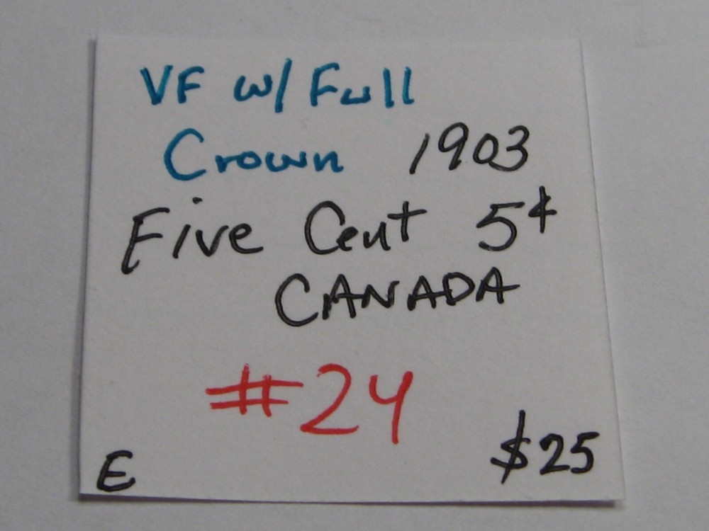 VF w/ Full Crown 1903 Five Cent 5¢ CANADA. #24