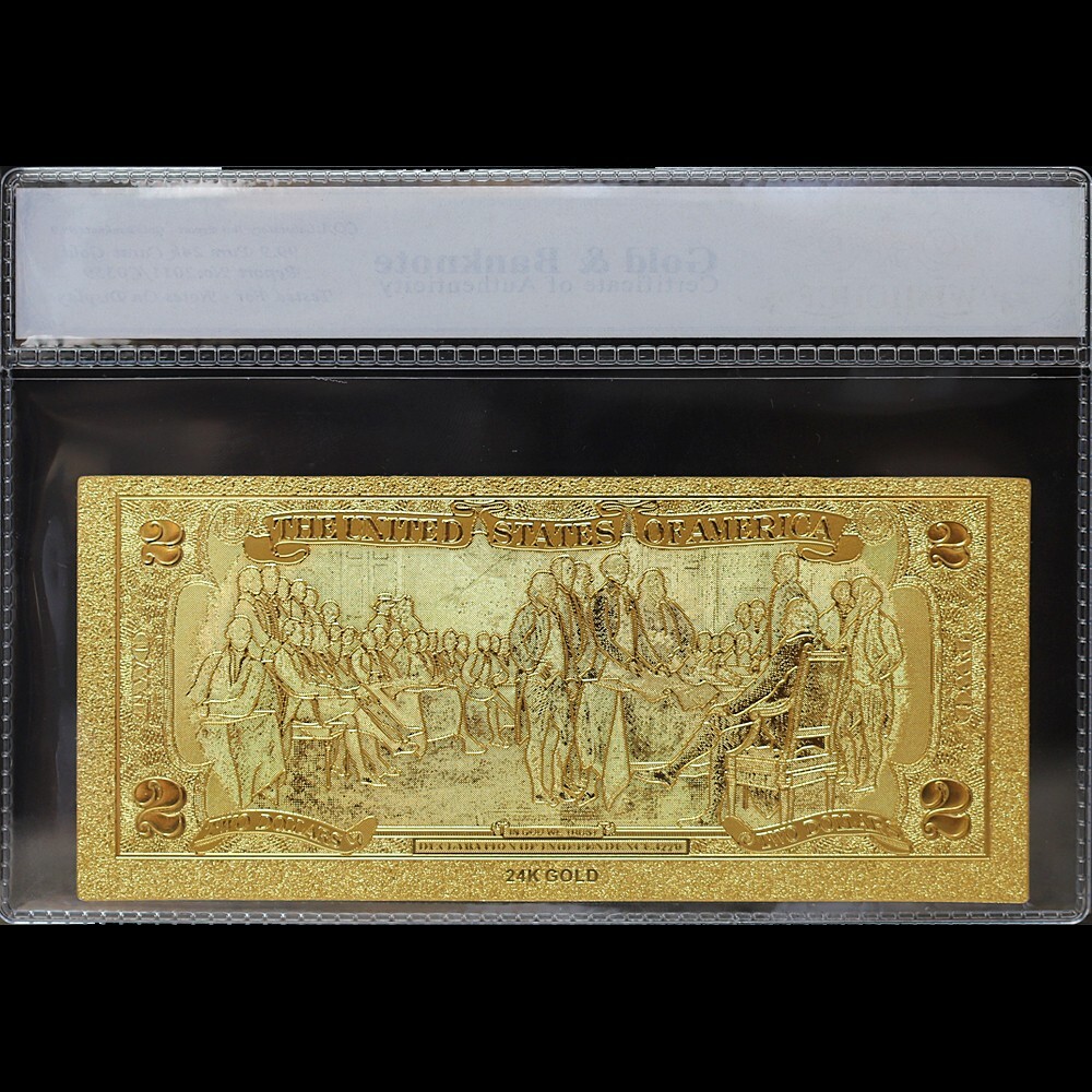 Gold 1976 $2 Two Dollars Banknote Collectible with Bag & Certificate