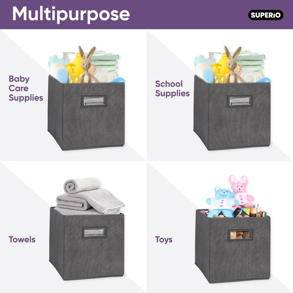 Superio Fabric Organizing Bin, 11" Grey Fabric Cube 4-Pack