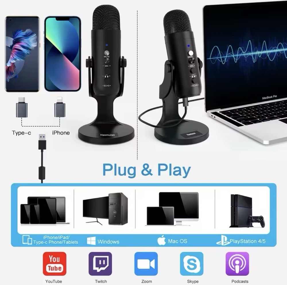 USB Microphone for PC Mac Gaming Recording Stream Podcast, Computer CondenserMC