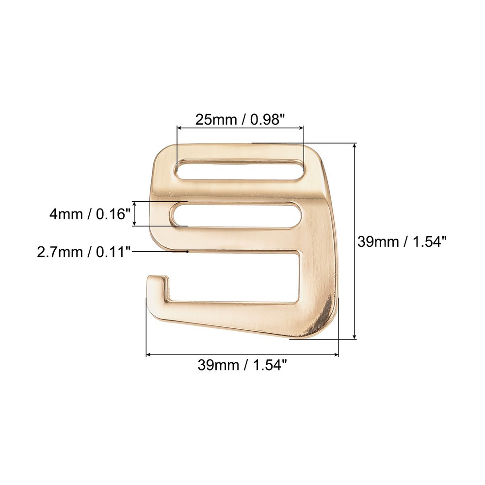 0.98" Webbing Release G Hook Buckle Adjusters for Backpack Strap, 2Pcs Gold