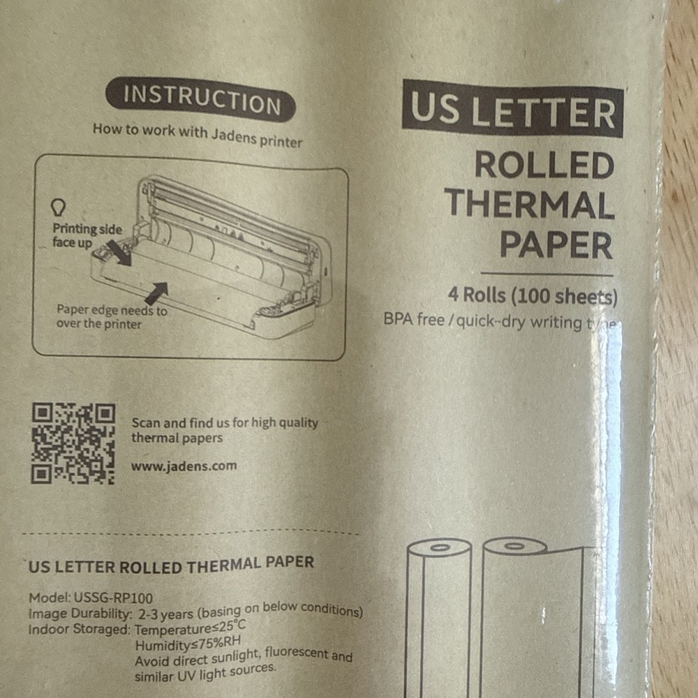 JADENS US Letter Size Quick-Dry Thermal Printer Paper 4 Rolls, Quick-dry