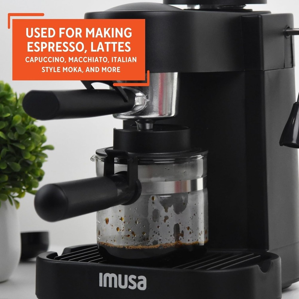 4-Cup Electric Espresso Maker: Black Cappuccino Machine with Permanent Filter