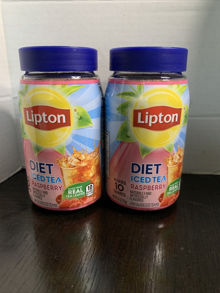 2 Lipton Iced Tea Mix Black Tea, Diet Raspberry Caffeinated Makes 10 Quarts