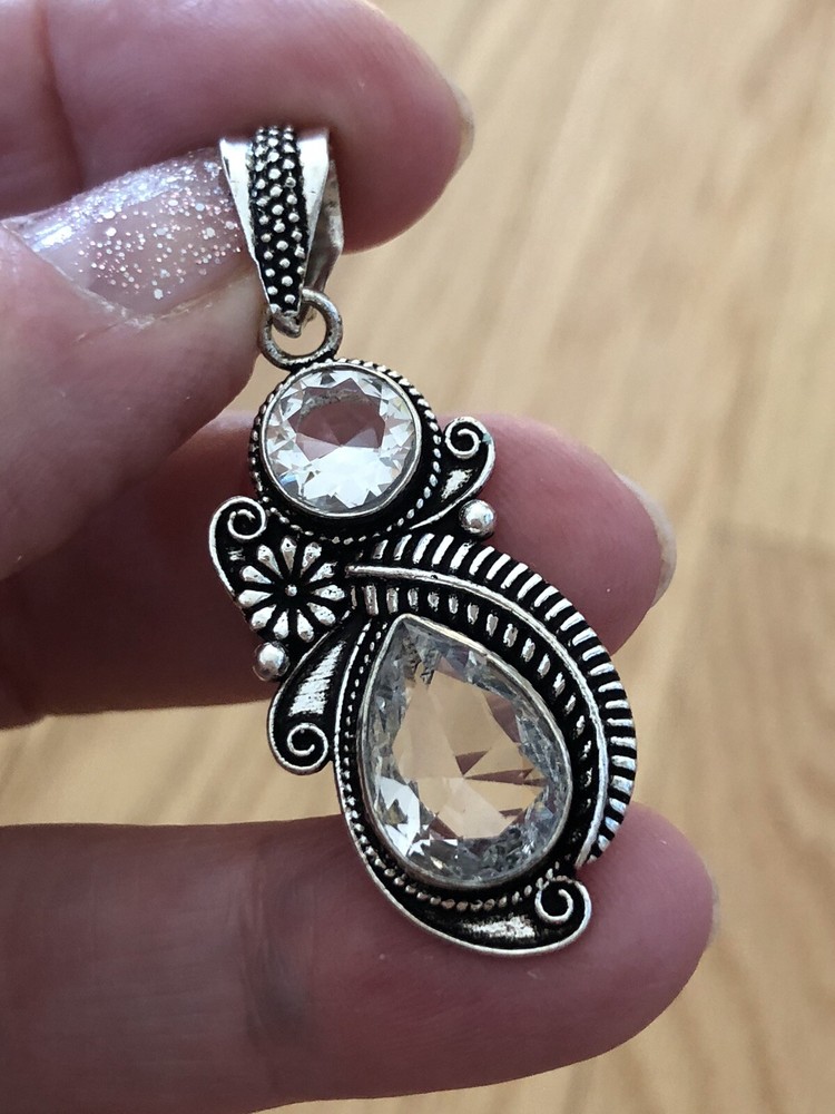Clear Crystal Flower Leaf 2” Pendant