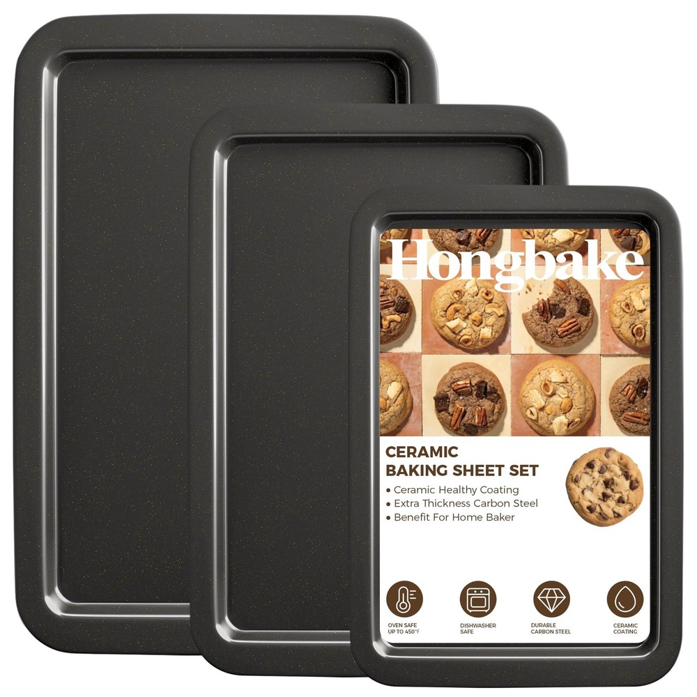 Ceramic Baking Sheet Pan Set, Cookie Sheet for Oven, Bakeware Dark Gray L/M/S