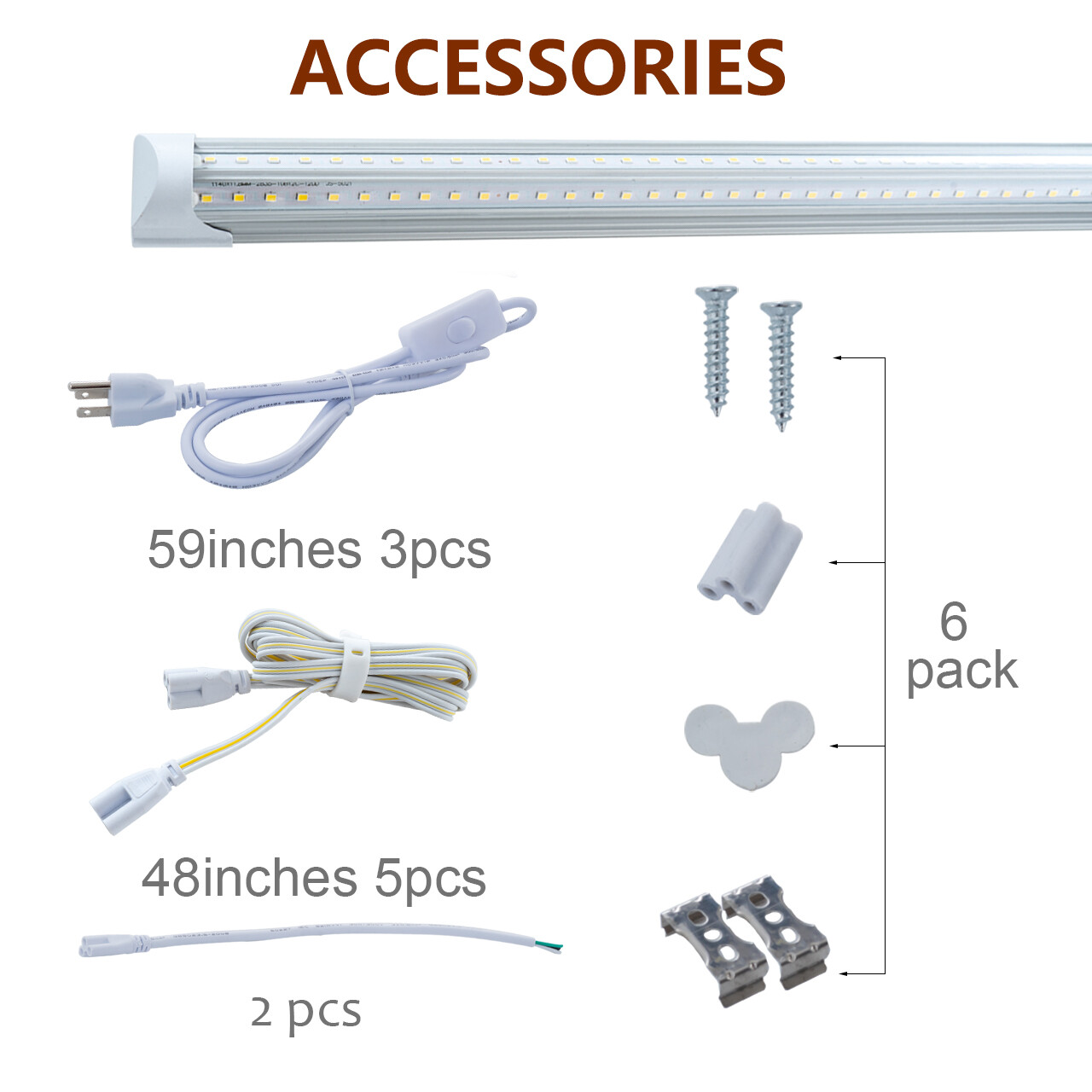 6 PACK 4FT 40W LED Shop Light 6000K Super Bright White High Output Linkable