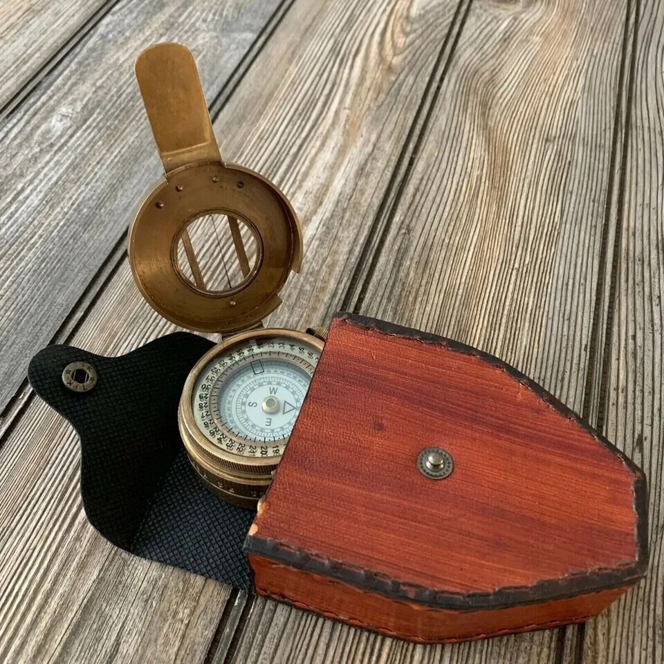 Vintage Victorian Solid Brass WWII Military Pocket Compass Gift