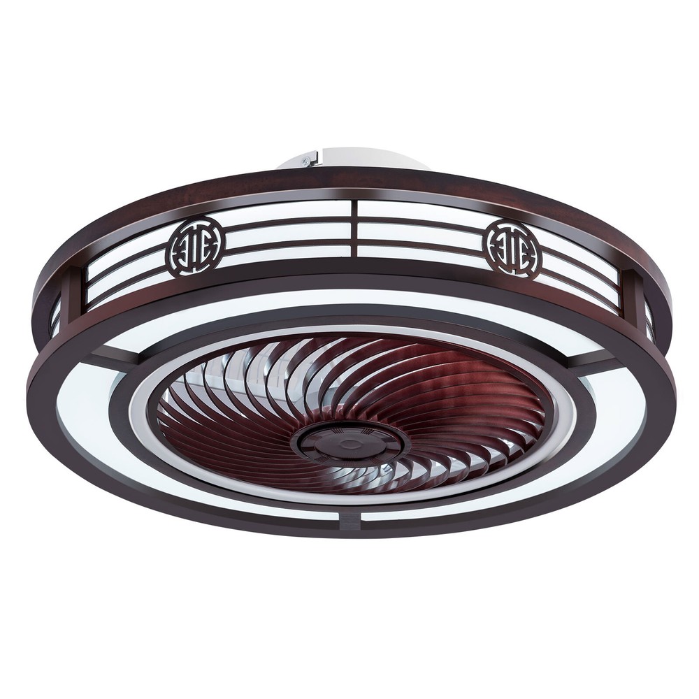 Caged Low Profile Ceiling Fan with Remote Control - Neo-Chinese Design