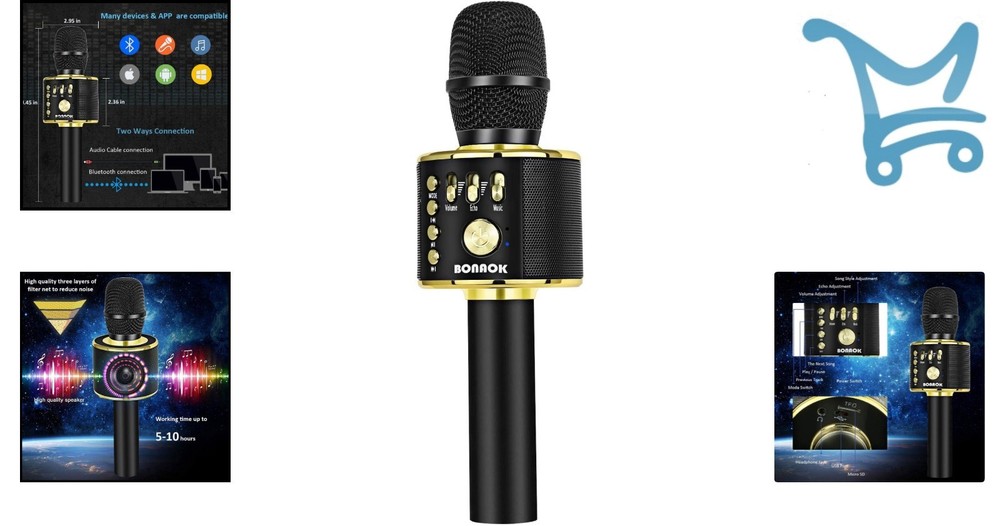 Wireless Bluetooth Karaoke Microphone Portable Handheld Speaker for All Ages