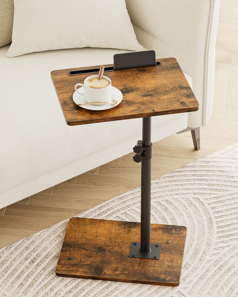 Sofa Arm Tray Table - 360° Swivel Height Adjustable End Table,