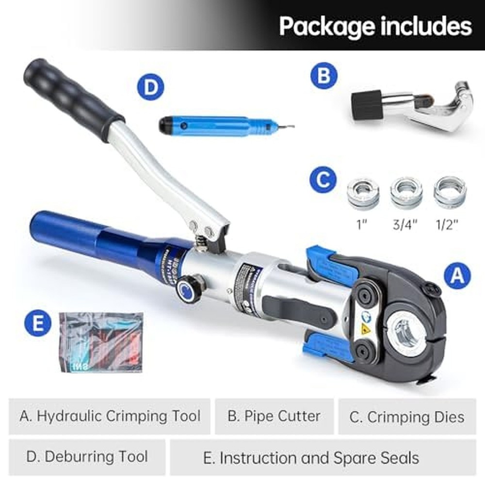 Hydraulic Copper Pipe Crimp Tool 1/2 3/4 1 Inch Press Kit