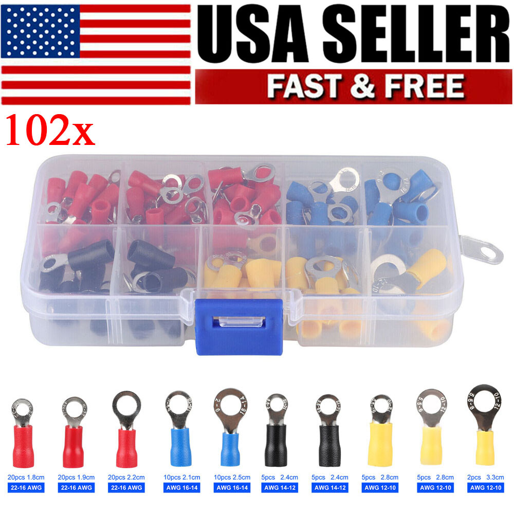 102x Assorted Insulated Electrical Wire Connector Crimp Ring Terminal Kit