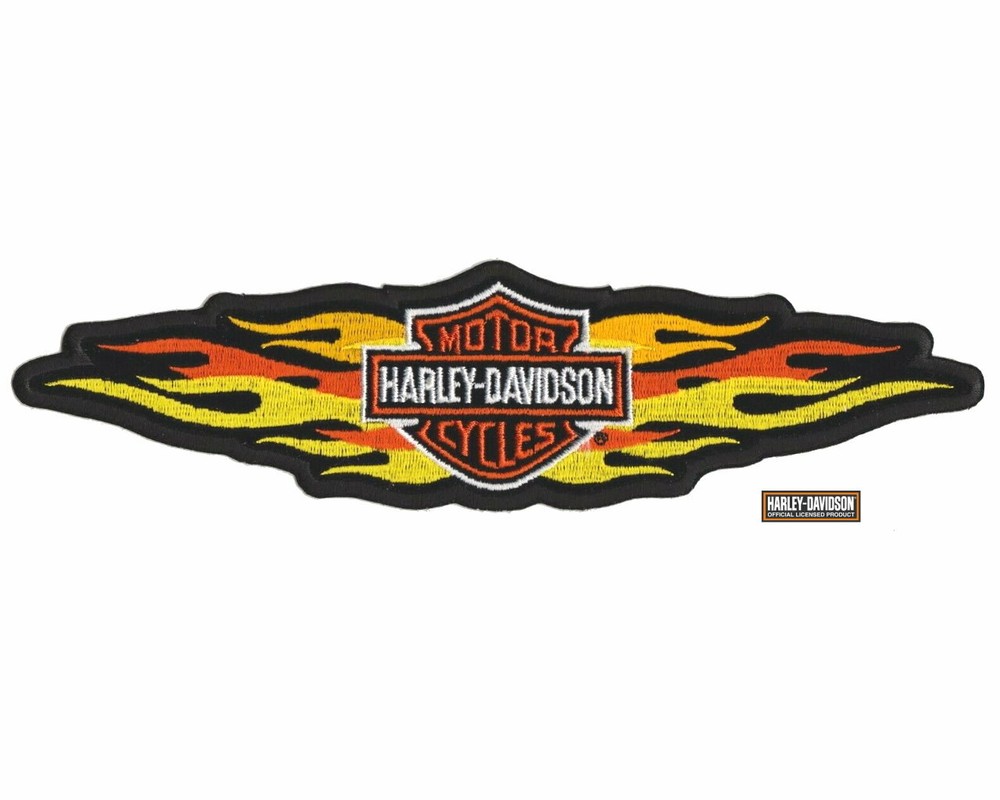 8-3/4 Inch Harley Davidson® Flaming Bar & Shield Jacket Patch Discontinued