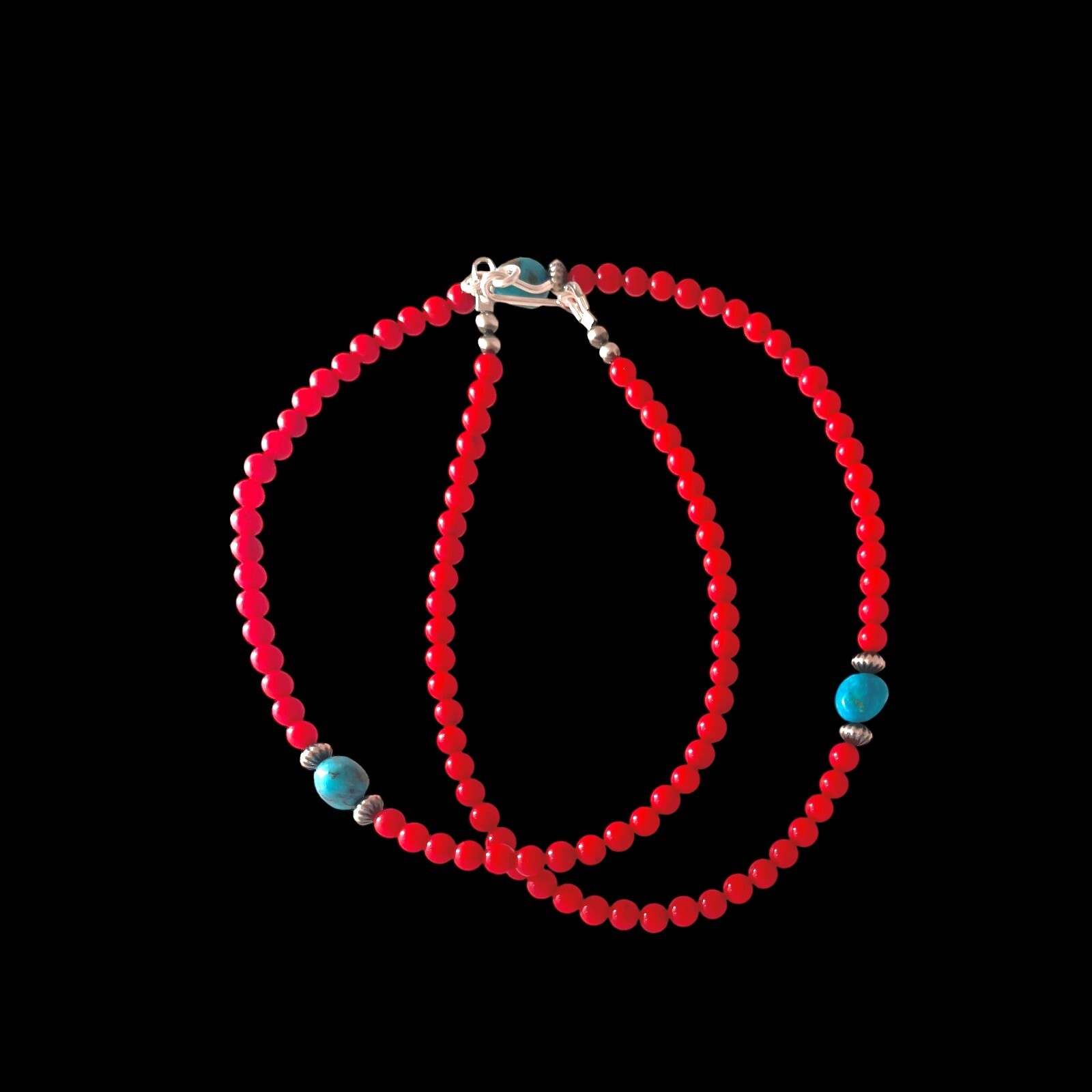 Native American Coral & Kingman Turquoise Necklace w/ Navajo Pearls