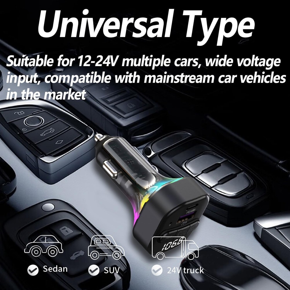 Bluetooth 5.3 FM Transmitter for Car, Car Adapter with Type-C Black