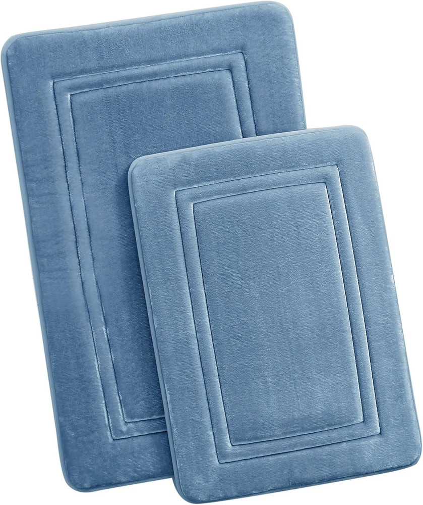 Truly Calm 2 Piece Memory Foam Blue Polyester 2-Piece 17X24 Mat Set, Solid for M