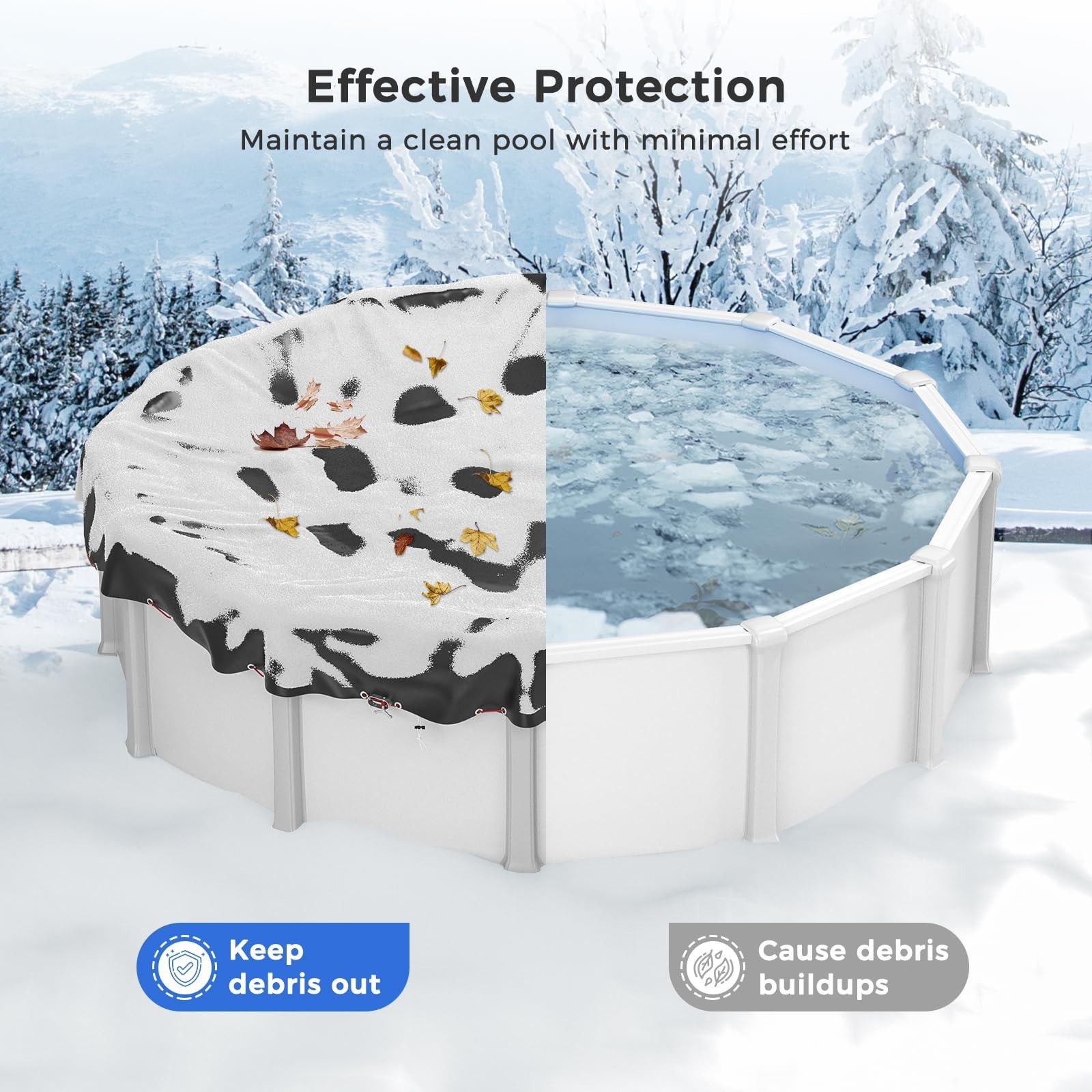 Round Pool Cover Heavy Duty Winter Pool Cover for 15 FT Above Ground Pool #Black