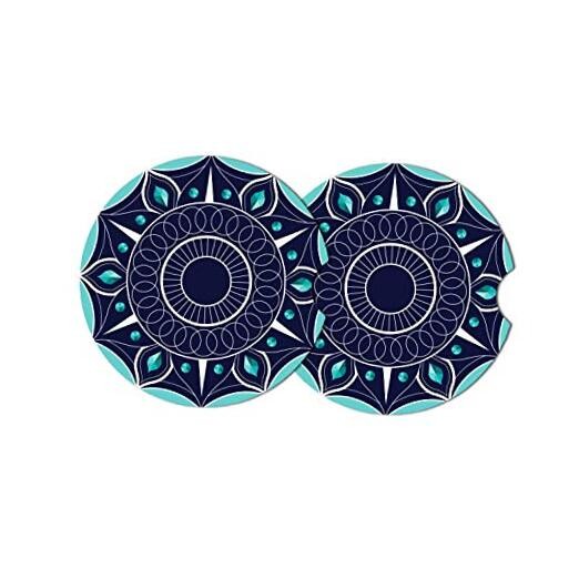 Car Coasters 2 Pack, Ceramic Blue Cupholder for Drinks Absorbent Stone Navy