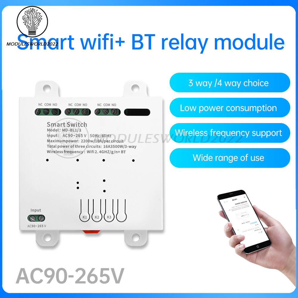 eWeLink Smart Wireless WIFI Bluetooth Switch Relay Module AC90-265V 3/4Way