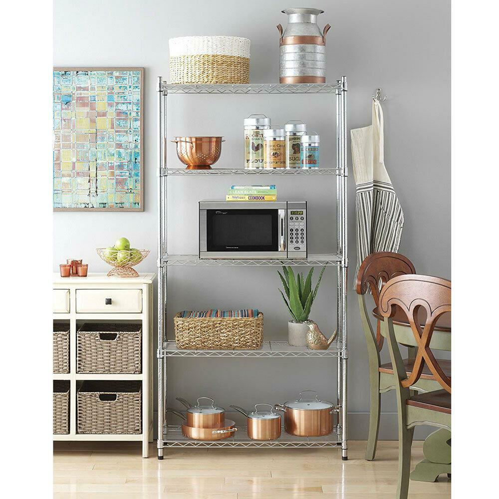 Chrome/Black 5-Shelf Steel Wire Tier Layer Shelving 72x36x14" Storage Rack