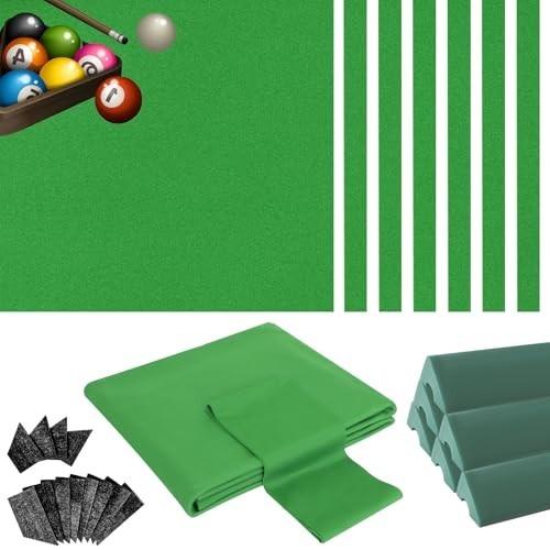 8ft Pool Table Replacement Kit - Billiard Rail Rubber Bumpers & Felt Cloth Set