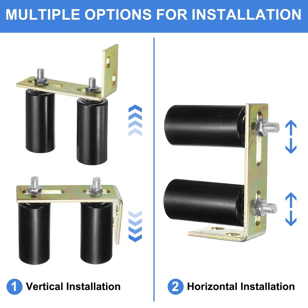 1Set Slide Gate Guide Roller, 4" Nylon Gate Support Rollers with Bracket, Black