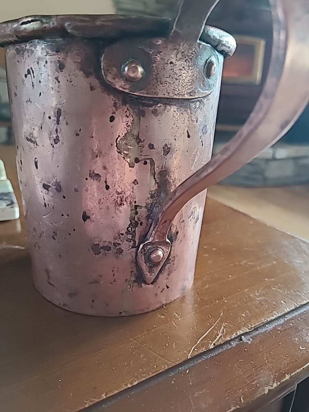 Rare Revolutionary War Era Heavy Tinned Copper Tankard W/ Bold Dovetailed Seam