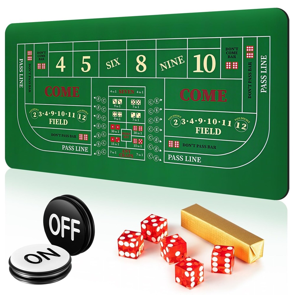 Leyndo Craps Tabletop Game Set, Includes 35"x70" Rubber Craps Tabletop Layout...