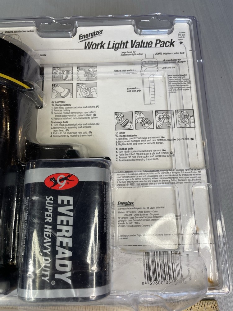 New Energizer 2 Pack 6V & D Battery Work Light/Lantern Combo Krypton Bulb **NEW*