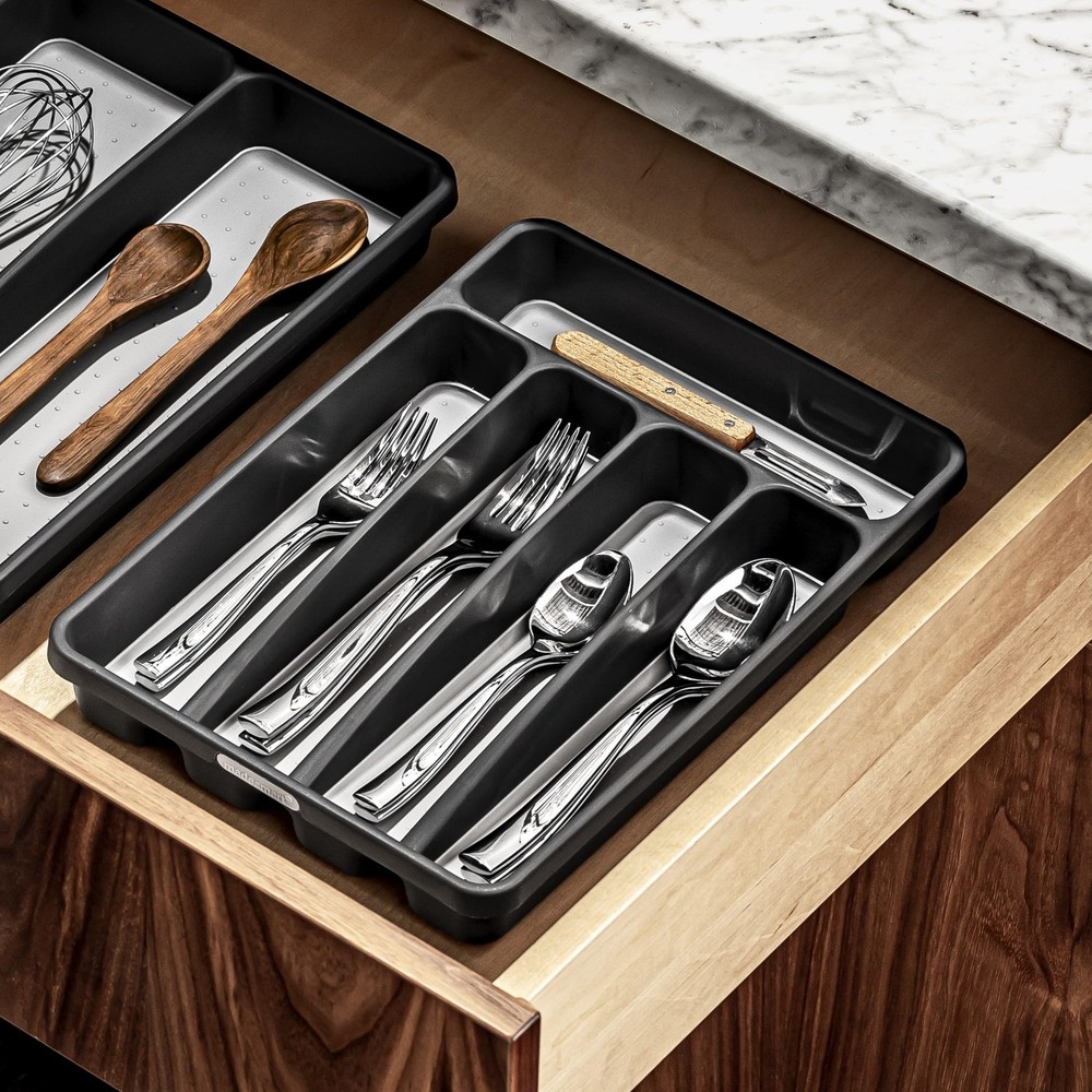 Silverware Tray bin set 5 Compartment Granite storage bin organizer