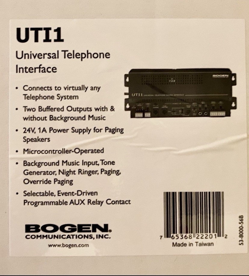 Bogen UTI1 Universal Telephone Interface Paging System