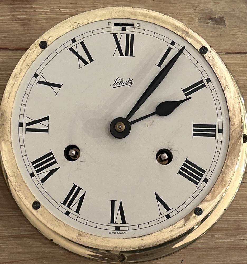 VINTAGE SCHATZ GERMAN SHIP’S BELL CLOCK MARITIME (Missing Key)