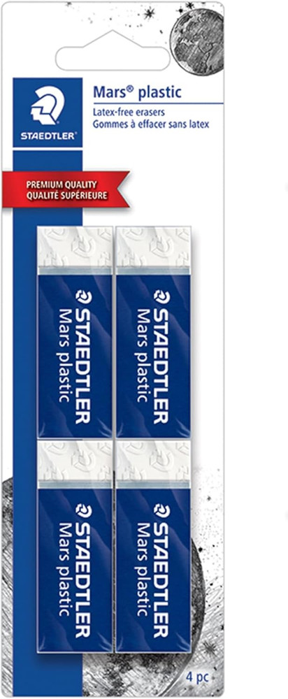 STAEDTLER Mars Plastic Vinyl Erasers (4-Pack), White Erasers for Clean & Precise